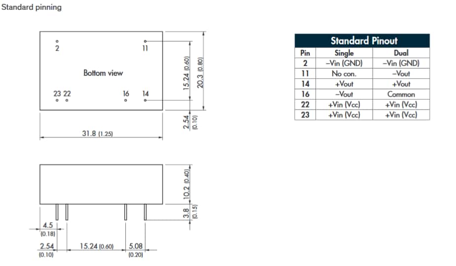 Mechanical Drawing - TRACO Power THM-6WI 6W DC/DC Converters