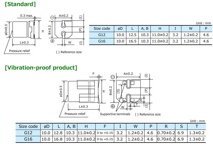 Mechanical Drawing - Panasonic ZSU Conductive Polymer Electrolytic Capacitors