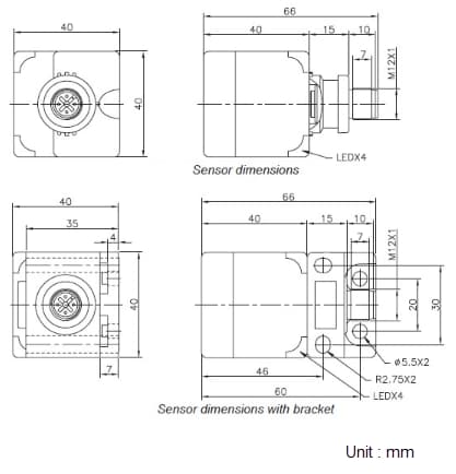 Mechanical Drawing - Carlo Gavazzi IRC40 Inductive Sensors for Conveyors & Escalators