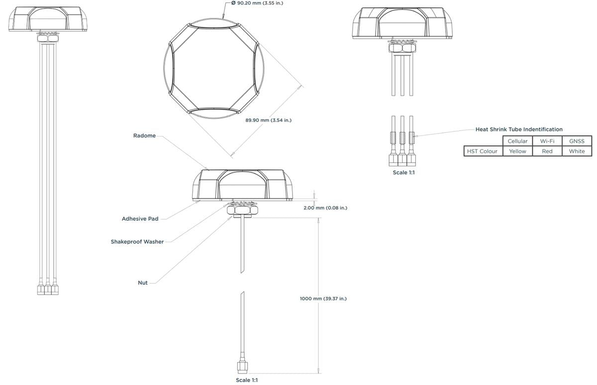 Mechanical Drawing - TE Connectivity / Laird External Antennas VersAnte L000321-01 Cellular Puck Antenna Mechanical Drawing - TE Connectivity / Laird External Antennas VersAnte L000321-01 Cellular Puck Antenna
