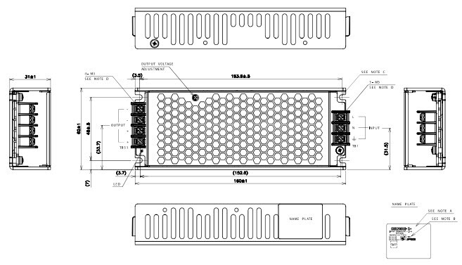 TDK-Lambda - CUS200LD - Mechanical Diagram